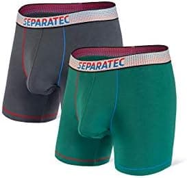 Separatec Men's Dual Pouch Underwear Single-Sided Moisture Transported Boxer Briefs 2-3 Pack(S,Dark Grey/Emerald)