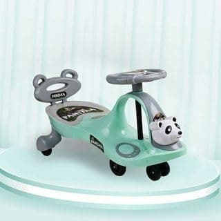 Panda Face Magic Car for Kids with Light & Music for Boys and Girls & Comfortable Seats & Durable Weight Cap- 100 Kg | Ride-on Baby Car, Swing Car, Magic Toy Car, Kids Push Car (Green)