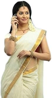 WiMO ready to wear saree, 1 minute saree, traditional Kerala kasavu saree, quality handloom cotton, running blouse with zari border