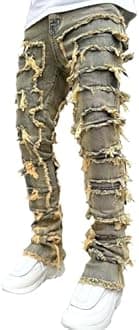 Stacked Jeans Men Skinny Ripped Jeans Slim Fit Patchwork Denim Pants Y2K Goth Harajuku Emo Hip Hop Jeans Trouser