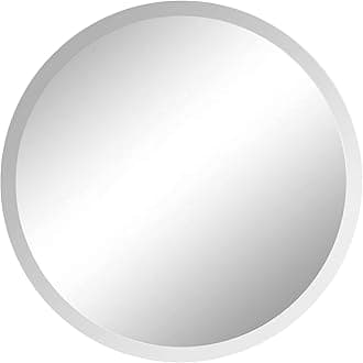 Fab Glass and Mirror 30" Inch Round Beveled Polished Hooks Frameless Wall Mirror, 30" x 30", White