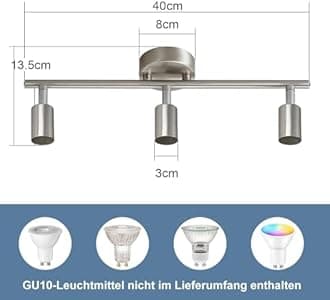Glitzerlife Spot Light Nickel 3 Way - Ceiling Light GU10 Rotatable Ceiling Spots Adjustable 350° Swiveling Design Spot Light Metal for Living Room Bedroom Kitchen Without Bulbs
