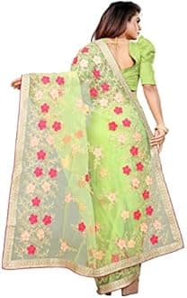 BARKIYA CREATION Women's Net Saree With Unstiched Blouse Piece