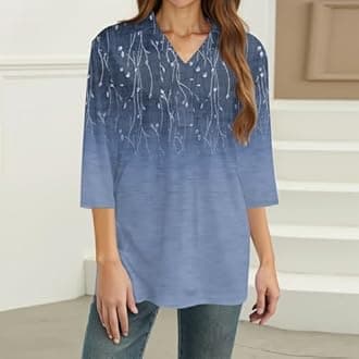 Women's 3/4 Sleeve V-Neck Collared Tops Summer Business Casual Work Polo Shirts 2025 Trendy Loose Fit Basic Tees