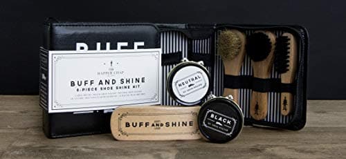 The Dapper Chap 'Buff & Shine' Shoe Cleaning Kit | Includes: 3 Assorted Brushes | Black and Neutral Shoe Polish | ART372