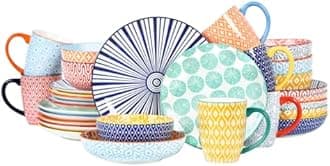 Selamica 30-Pieces Ceramic Dinnerware Sets for 6, Scratch Resistant Plates and Bowls Sets, Microwave and Dishwasher Safe, Assorted Colors A