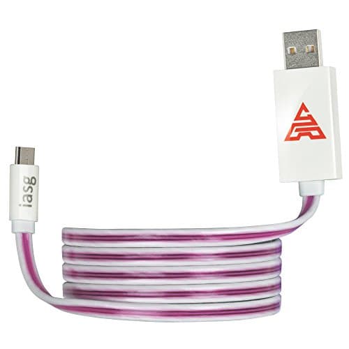 iasg Micro USB Cable Flat LED Pink Light Up Visible Illuminated Data Sync Charging Cable for Samsung Sony HTC Android Smartphones&Tablets 3.3Ft (Pink Purple Light)
