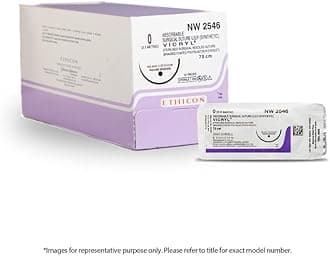 Ethicon NW2345 Vicryl Sutures USP 2-0, 1/2 Circle Round Body | Polyglactin 910 | Synthetic Braided | Violet | 40 mm and 90 cm Suture length | Absorbable | 12/Box