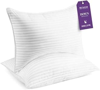 Beckham Hotel Collection Bed Pillows King Size Set of 2 - Feather Down Pillow for Sleeping - Back, Stomach or Side Sleepers