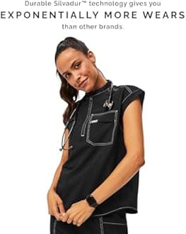 FIGS Kisumu Cargo Scrub Top for Women — Classic Fit, Mandarin Collar, 1 Pocket, 4-Way Stretch — Amazon Exclusive