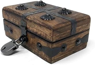 Nautical Cove Treasure Chest Wooden Box with Antique Iron Lock and Skeleton Key (X-Small 5 x 3 x 2) - Storage and Decor – Pirate Wooden Treasure Chest, Decorative Box with Hinged Lid,