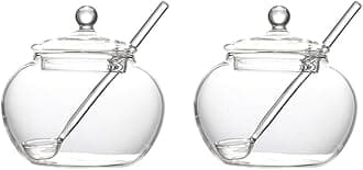123Arts Clear Glass Sugar Bowls Storage Jars with Lid and Sugar Serving Spoons, Set of 2