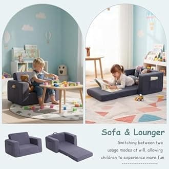 Tiita Kids Sofa, 2-in-1 Convertible Children's Couch, Folding Lounger, Navy Blue, 18.11 x 31.59 x 43.89 cm