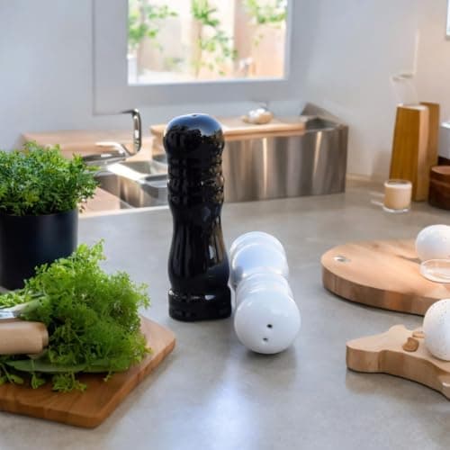 Salt Pepper Set for Dining Table & Kitchen | Ceramic Salt and Pepper Shakers, Salt Pepper Dispenser, Container, Sprinkler | Home | Cafe | Office - 60 ML (Chess)