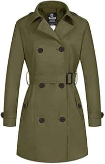 Wantdo Women's Long Coats Trench Coat with Belt Arym Green Medium