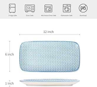 Selamica Ceramic Serving Platters, 12 Inch Serving Trays for Party Entertaining, Large Rectangular Serving Plates, Set of 6, Assorted Colors