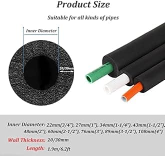 Water Pipe Insulation Tubing 3/4" 1" 1-1/4" 1-1/2" 2" 2-1/2" 3" 3-1/2" 4" Inner Diameter Foam Tube Insulation for 0.79"/1.18" Thick Wall Insulation Lagging Wrap (0.79", ID 4")