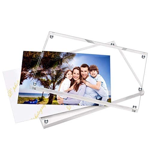 HELPLEX Acrylic Frame, 2 Pack 8x10 Acrylic Picture Frames, 24mm Thicker Frameless Clear Frame Double Sided Magnetic Frame, Free Standing Desktop Display Stand Acrylic Frames