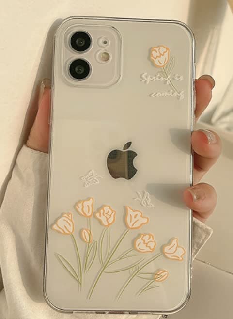 Cute Clear Lettering, Flower Case for iPhone,Slim Shockproof PC+ TPU Protective Flower and Lettering Designed Transparent Cover for GirL, Woman. (iPhone12, Flower)