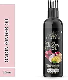 DESICREW Pure Onion Ginger Oil with comb Applicator - Cold Pressed - For Hair Fall Control Re-Growth Formula (100 ml)