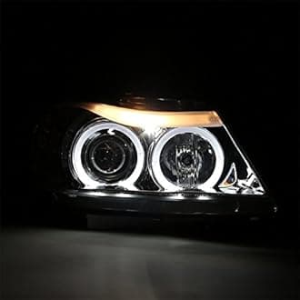 For BMW E90 3-Series 4 Doors Sedan Chrome Clear Halogen Type Halo Ring LED Eye Lid Projector Headlights