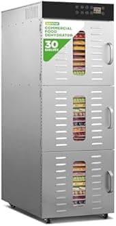 NutriChef 30 Layer & 3 Chamber Commercial Food Dehydrator Machine - Stainless Steel Trays, Digital Timer and Temperature Control, Ideal for Jerky Meat, Fruit, Pet Treats, Vegetables, and Herbs
