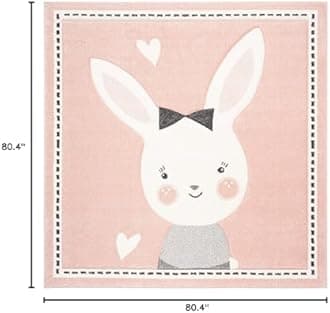 SAFAVIEH Carousel Kids Collection Area Rug - 6'7" Square, Pink & Ivory, Bunny Design, Non-Shedding & Easy Care, Ideal for High Traffic Areas for Boys & Girls in Playroom, Nursery, Bedroom (CRK166P)