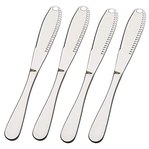 Choary 4 pack Multi-function Stainless Steel Butter Knife with a Serrated Edge, Shredding Slots, Butter Spreader Serve Your Butter Breakfast Spreads Cheese and Condiments(silver)
