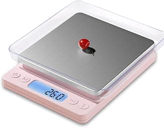 Digital Food Scale for Food Ounces and Grams，YONCON 3000g/0.1gram Accuracy Multifunctional Kitchen Scale for Cooking, Baking | Small Size for Easy Storage | Tare Function, Pink
