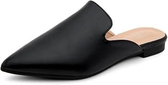 Shoe Land Mules for Women, Pointed Toe Flat Backless Mules, Slip On Loafers, Closed Toe Flats for Business Casual Dressy Work