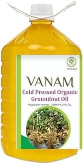 VANAM Cold/Wood Pressed Pure Unrefined Organic Virgin Groundnut (Peanut) Oil Kolhu/Kacchi Ghani/Mara Chekku/Ganuga | Enriched with MUFA & OMEGA 6 PUFA | Natural | Chemical-Free | for Cooking - 5 Litre
