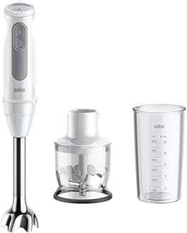 Braun MultiQuick 5 MQ50.201M, PowerBell Plus Technology Hand Blender, 21 Speeds & Turbo, EasyClick Plus System, Stainless Steel Shaft Chopper 350ml and Beaker 600ml Included, 1000W, White