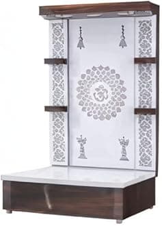 Wooden Temple White LED Light for Home and Office|Home Temple|Puja Mandir|Wall Hanging & Table Top Home Mandir(TMP09) SIZE-24x16x12 In, White and Dark Brown