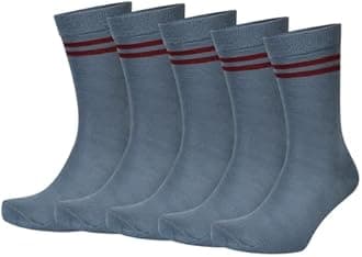 Bizala Cotton Grey Color with Maroon Stripes Design Calf Length School Socks for Boys & Girls (Pack of 5 Pairs)