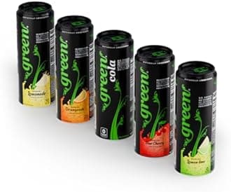 Green Soft Drinks Variety pack – Five different variants with No added Sugar, Naturally Sweetened with 100% Stevia Leaf Extract, Carbonated Soda with real juice – Pack of 6 cans