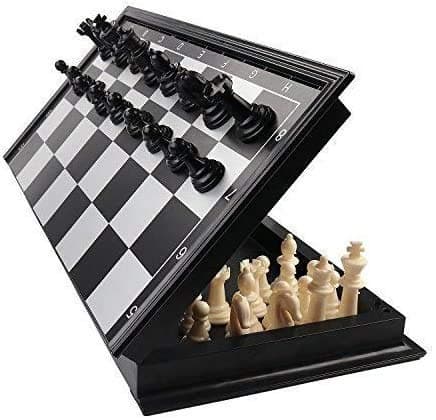 Magnetic Educational Chess Board Set with Folding Chess Board 2 Plyaers Travel Toys for Kids and Adults (10 Inch) (Black Color)