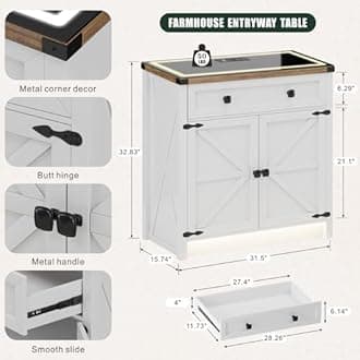 HWB Buffet Sideboard with Storage,Farmhouse Coffee Bar Cabinet with Drawers and Shelves,Buffet Cabinet with LED Lights for Kitchen,Living Room,Dinning,Pure White