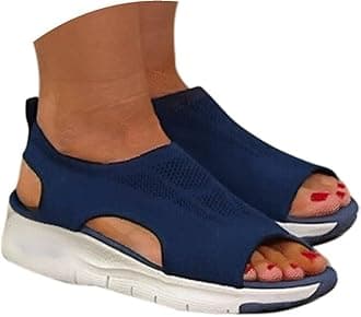 Sandals for Women Orthopedic, Sandals with Arch Support Summer Ladies Wedge Cushion Walking Shoes Platform Casual Mesh Beach Comfy Washable Memory Foam Slingback Slide Sport Knit Shoes