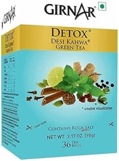 Pink Delight Girnar Detox Green Tea - Desi Kahwa| 36 Tea Bags| 90 Gm + Green Elaichi 25 Gm