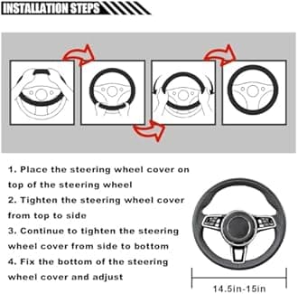LAINLOY 14.5"-15" Car Steering Wheel Cover, Microfiber Leather Cover, Anti-Slip Breathable Steering Wheel Decoration, Universal Steering Wheel Accessories for Diverse Cars (Black)