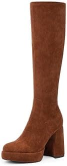 Modatope Platform Knee High Boots for Women Chunky Heel Rounded Toe Womens Knee High Boots Side Zipper Tall Boots