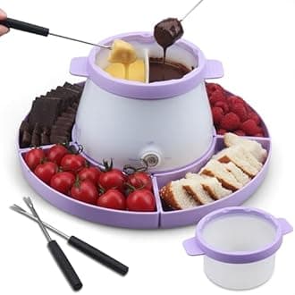 Party Desserts Electric Fondue Pot Set with 2 Pots, Candy & Chocolate Melting Pot, Melting Chocolate Warmer for Dipping, Fondue Pot Electric Set, Fondue Forks Included, 2.5 Cups, Lavender