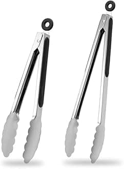 Kitchen Tongs Set of 2-9" and 12", Stainless Steel Cooking Tongs with Silicone Tips for Cooking, Barbecue, BBQ Grilling, Buffet Serving (Stainless Steel)