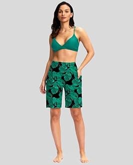 G Gradual Women's 9" Long Swim Board Shorts with Pockets High Waisted Knee Length Beach Swimming Shorts for Women with Liner