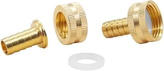 Hooshing 2Pcs Garden Hose Connector 1/2" Barb x 3/4" Female GHT Thread Solid Brass Water Hose Repair Kit Female Hose End Mender with Stainless Clamp Fit for 1/2" Garden Hose