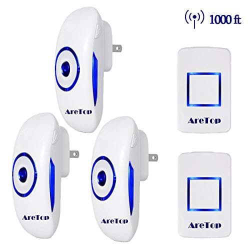 Wireless Doorbell Kit with 2 Buttons and 3 Plug-in Receivers Waterproof Operating at over 1000-feet Rangewith 36 Chimes, 4 Volume Levels Loud Enough for Elderly, No Batteries Required for Receiver