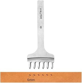 WUTA Leather Hole Punch Tool Pricking Iron Hole Punche 6mm 6 Prong Tooth Lacing Diamond Stitching Chisel Set for DIY Leather Craft Kits (Silver)