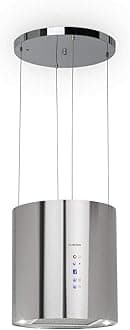 Klarstein Barett island cooker hood - kitchen extractor fan, extractor hood , Ø 35cm , 190 W Motor , Max. 560 m³ / h Circulating Air , 3 Power Levels , LED Cooking Surface Lighting , Steel - Silver