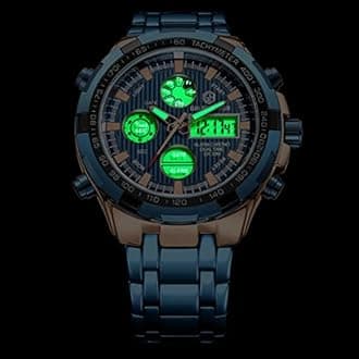 GOLDEN HOUR Luxury Stainless Steel Analog Digital Watches for Men Male Outdoor Sport Waterproof Big Heavy Wristwatch