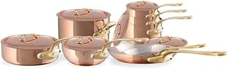 Mauviel M'Heritage 200 B 2mm Polished Copper & Stainless Steel 14-Piece Cookware Set With Brass Handles, Made In France